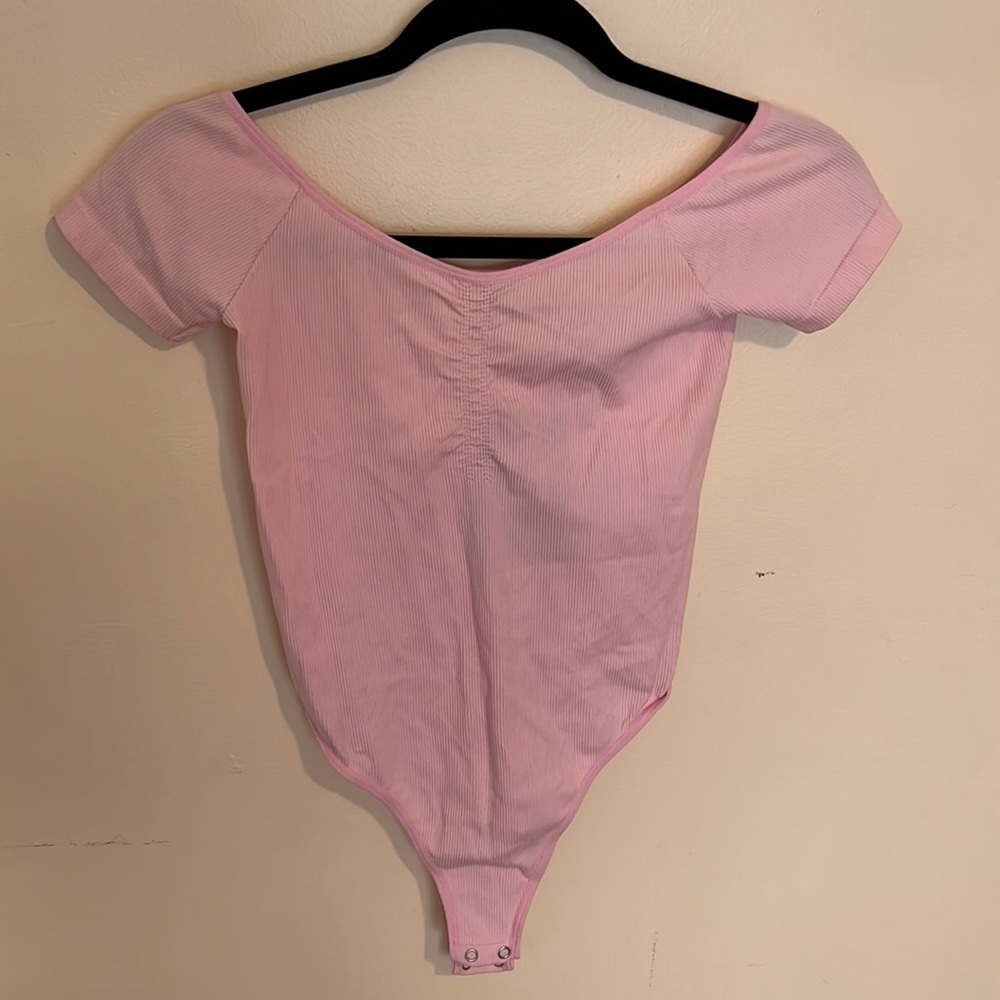 Pink ribbed bodysuit
